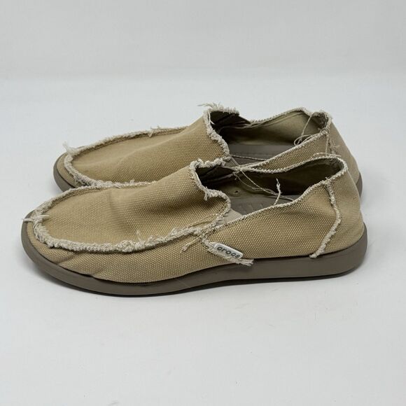 Crocs Santa Cruz Shoes Mens 10 Tan Brown Canvas Slip On Loafers Comfort Preppy main image 9